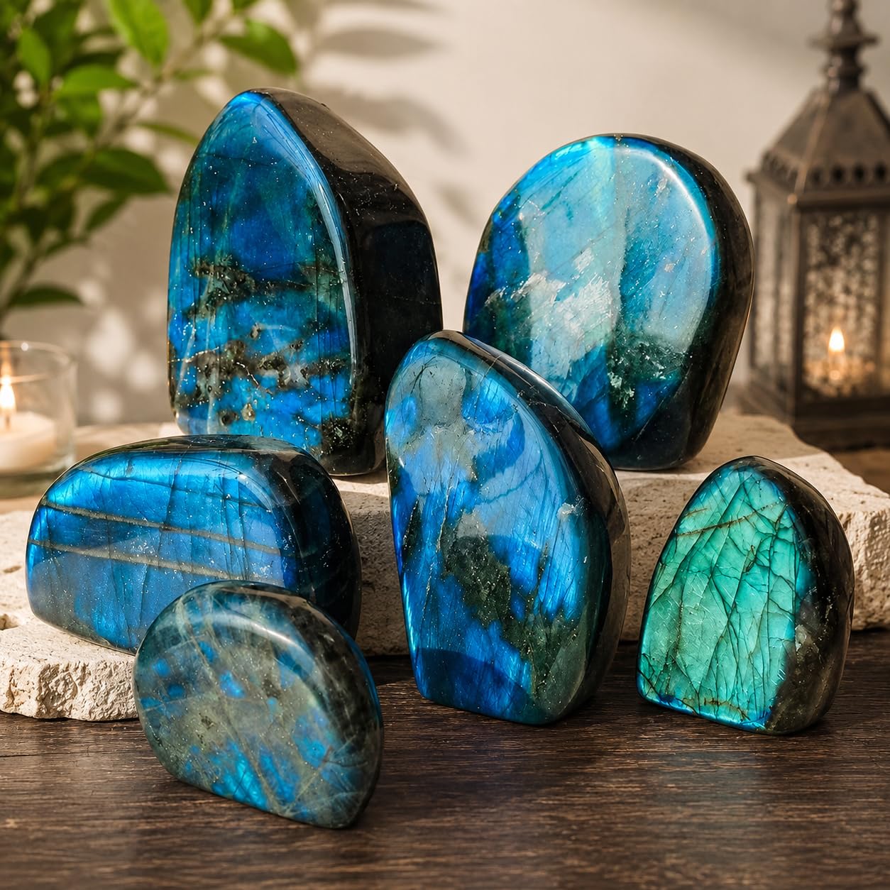 WHAL&YUNE 2.2-2.6lb Natural Labradorite Polished Stone, Gemstones Large Size Labradorite Stone Collectible Figurines with Vibrant Blue Flash for Healing, Meditation, Home Decor 1PC