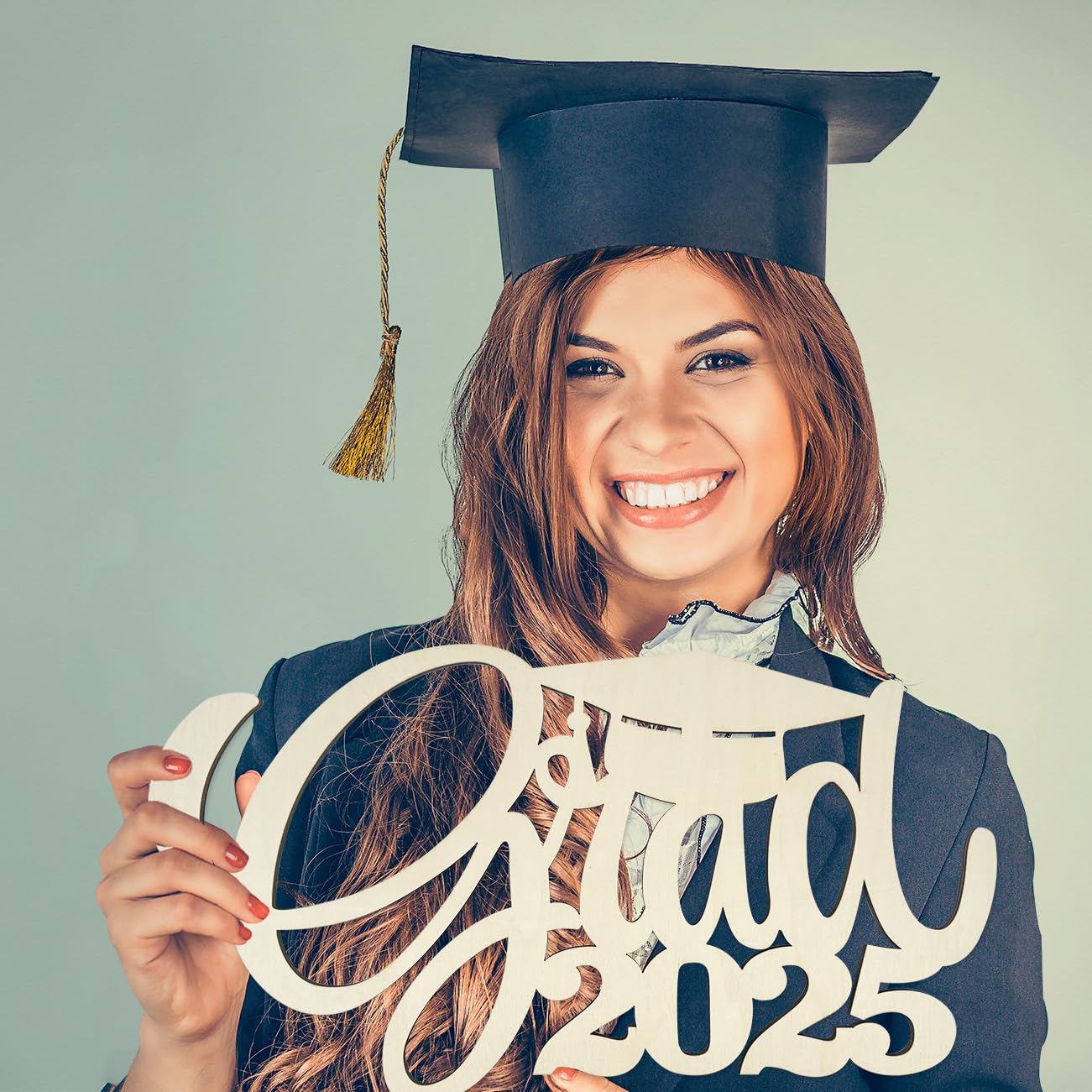 2025 Graduation Decorations Wood Cutout Grad 2025 Wooden Sign Graduation Photo Booth Props Class of 2025 Decorations Graduation Picture Props for Graduation Announcements
