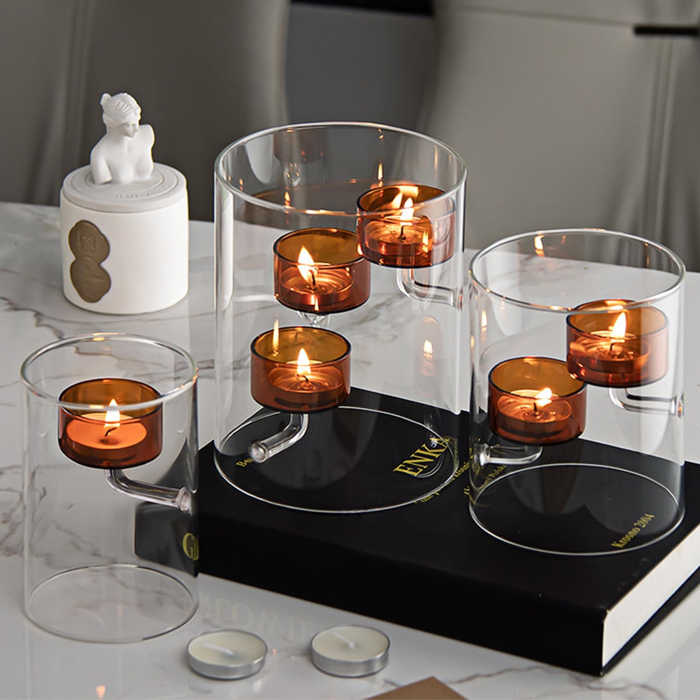 Windproof Cylindrical Glass Tiered Tealight Holder Elegant Wedding Parties Decors Table Centerpieces Accessories Clear Glass Pillar Stand