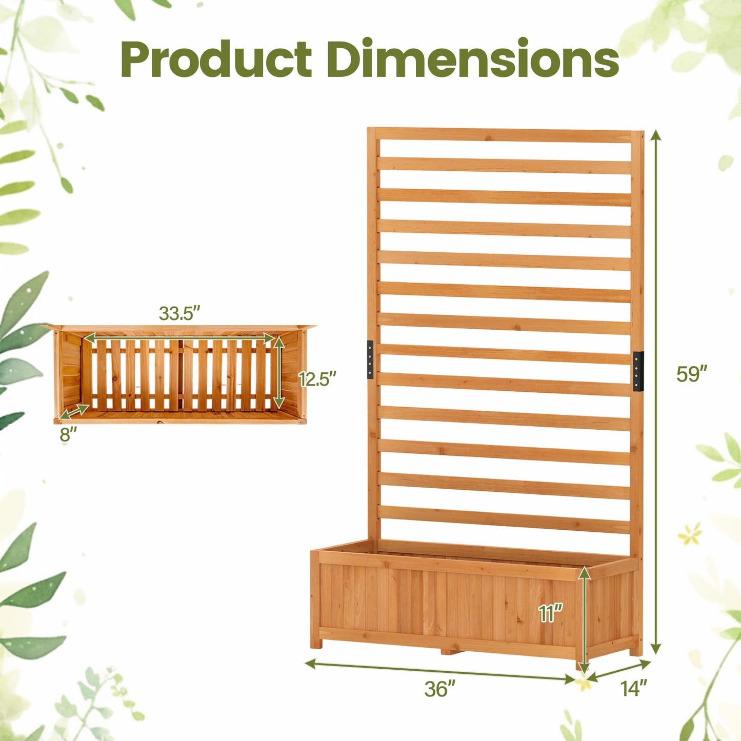 Giantex Set of 2 Raised Garden Bed with Trellis, 59” Tall Planter Box with Liner, Drainage Gaps for Climbing Vine Vegetable Flower, Indoor Outdoor Freestanding Privacy Screen for Porch Patio Yard