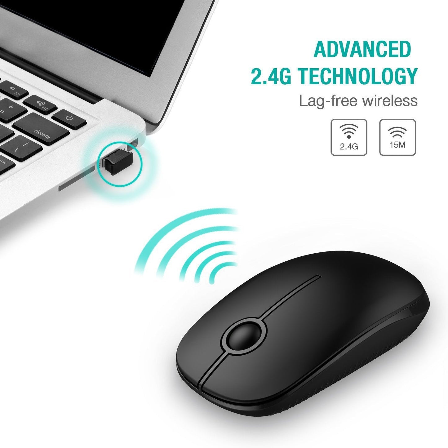 VssoPlor Wireless Mouse, 2.4G Slim Portable Computer Laptop Mouse with Nano Receiver Quiet Silent Optical Mice for Notebook, PC, Laptop, Computer-Black and Gold