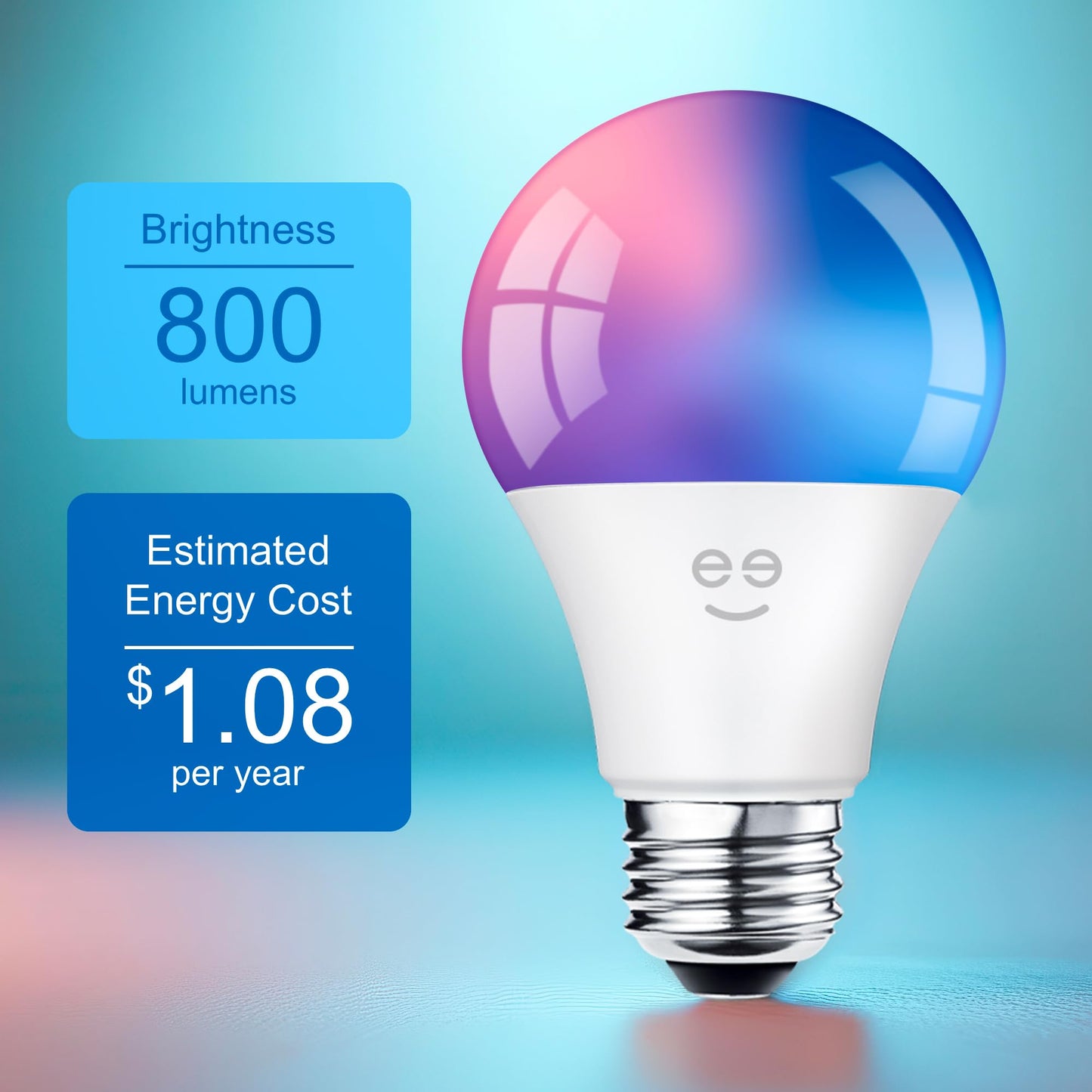 Geeni Prisma Plus 800 Dimmable Smart Light Bulbs with 2.4 GHz Wi-Fi Connectivity – Color-Changing & Tunable White, A19 LED Smart Bulb – Works with Alexa & Google, 4-Pack