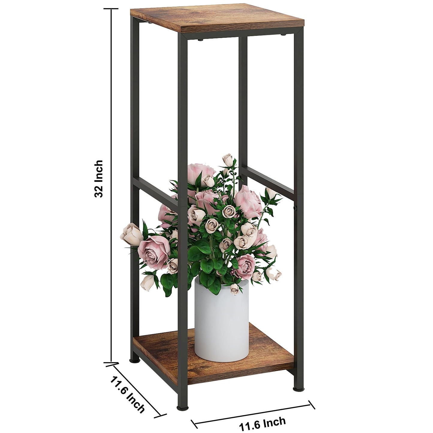 NOAMOO 32 inch Tall Metal Wood Plant Stand, Tier Potted Plant Shelf for Indoor, Flower Pot Holder for Corner Living Room Patio Balcony Garden, Kitchen and Bathroom Display Rack, Brown