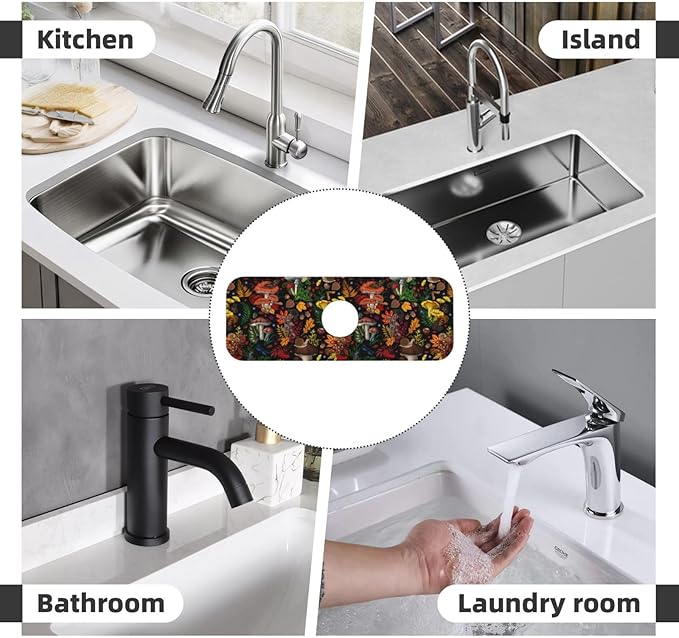 Mushroom Forest Butterfly Kitchen Sink Splash Guard Faucet Mat 1 Pcs, Absorbent