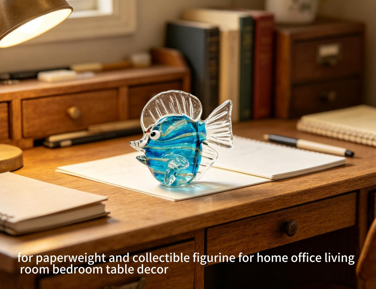 WF Hand Blown Glass Sculpture, Glass Fish Figurines Tropical Fish Sea Animal Figurine Collection Home Tabletop Decoration Ornaments - for Birthday Wedding and The Holiday Party