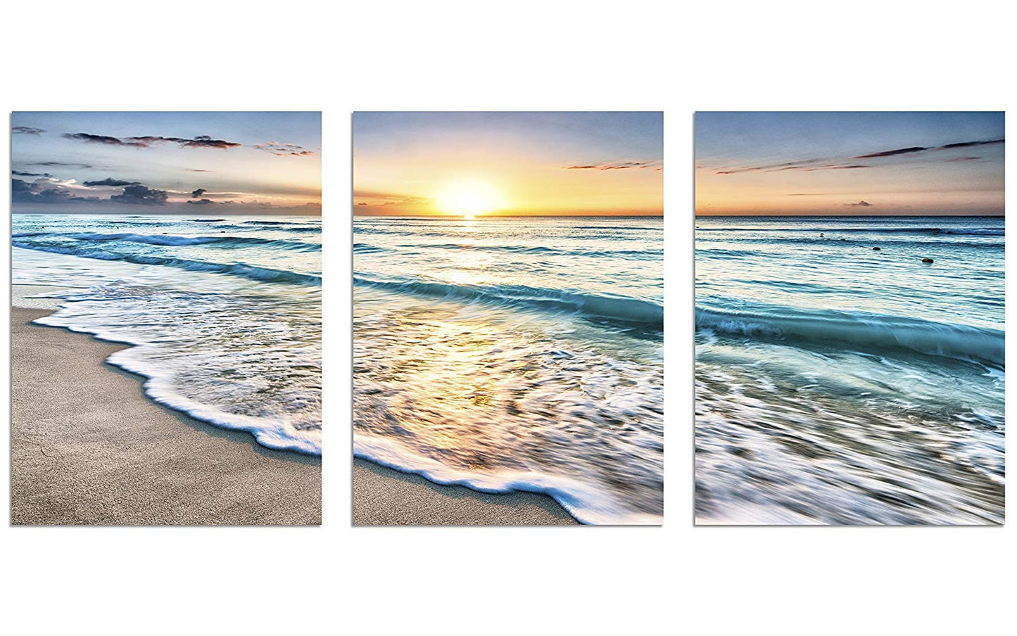 TutuBeer 3 Panel Beach Canvas Wall Art for Home Decor Blue Sea Sunset White Beach Painting the Picture Print on Canvas Seascape the Pictures for Home Decor Decoration,Ready to Hang
