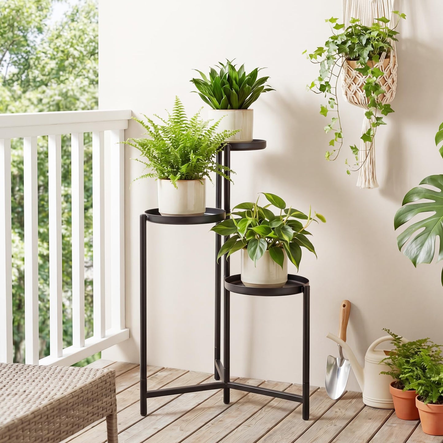 Giantex 3-Tier Metal Plant Stand Indoor Outdoor, Tall Corner Flower Pot Holder Display Rack for Living Room Balcony Patio Garden Office, Heavy Duty Vertical Shelf, Metal Plant Rack Organizer, Black