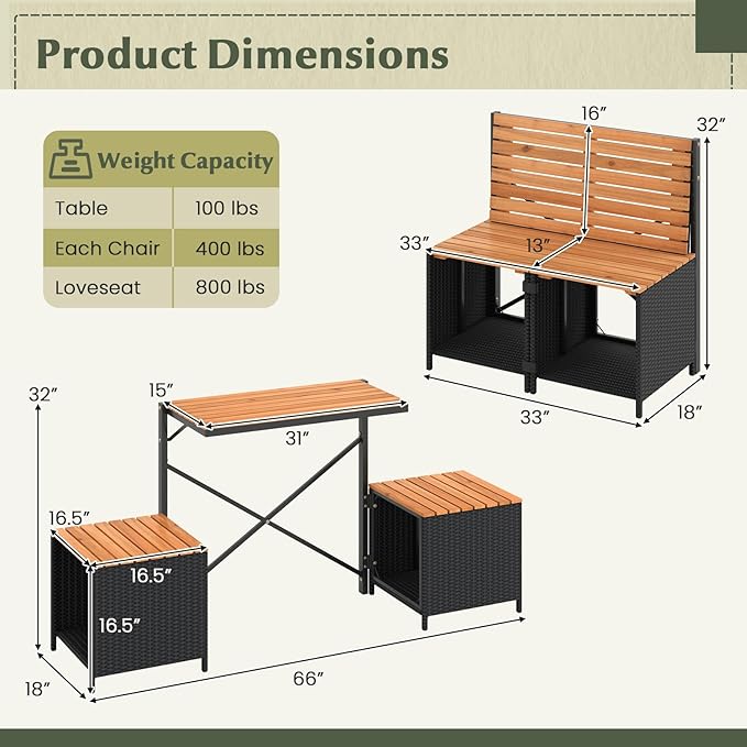 Tangkula 3-in-1 Convertible Bench Picnic Table, Outdoor Folding Table and