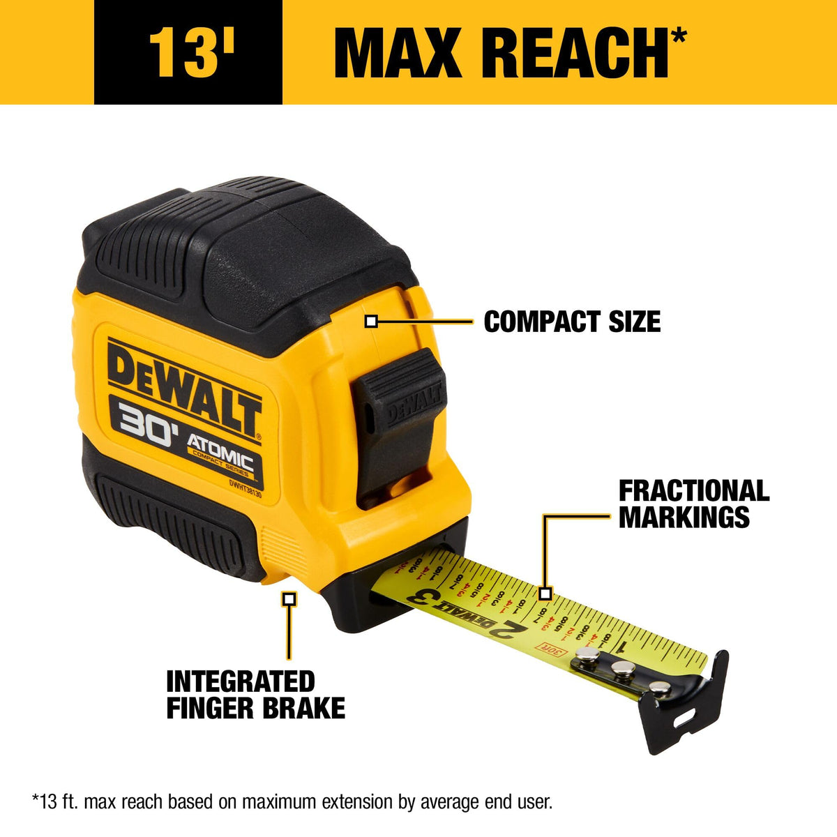 DEWALT Atomic Compact Series 30 ft. Tape Measure (DWHT38130S)
