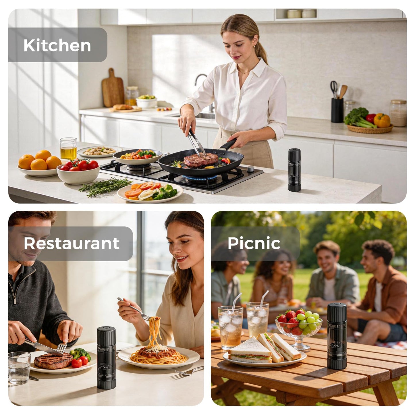 Luvan Pepper Grinder, Sleek Manual Pepper Mill with Stainless Steel Grinding Core, Adjustable Coarseness, Refillable Semi-Transparent Spice Grinder for Kitchen Cooking & Dining