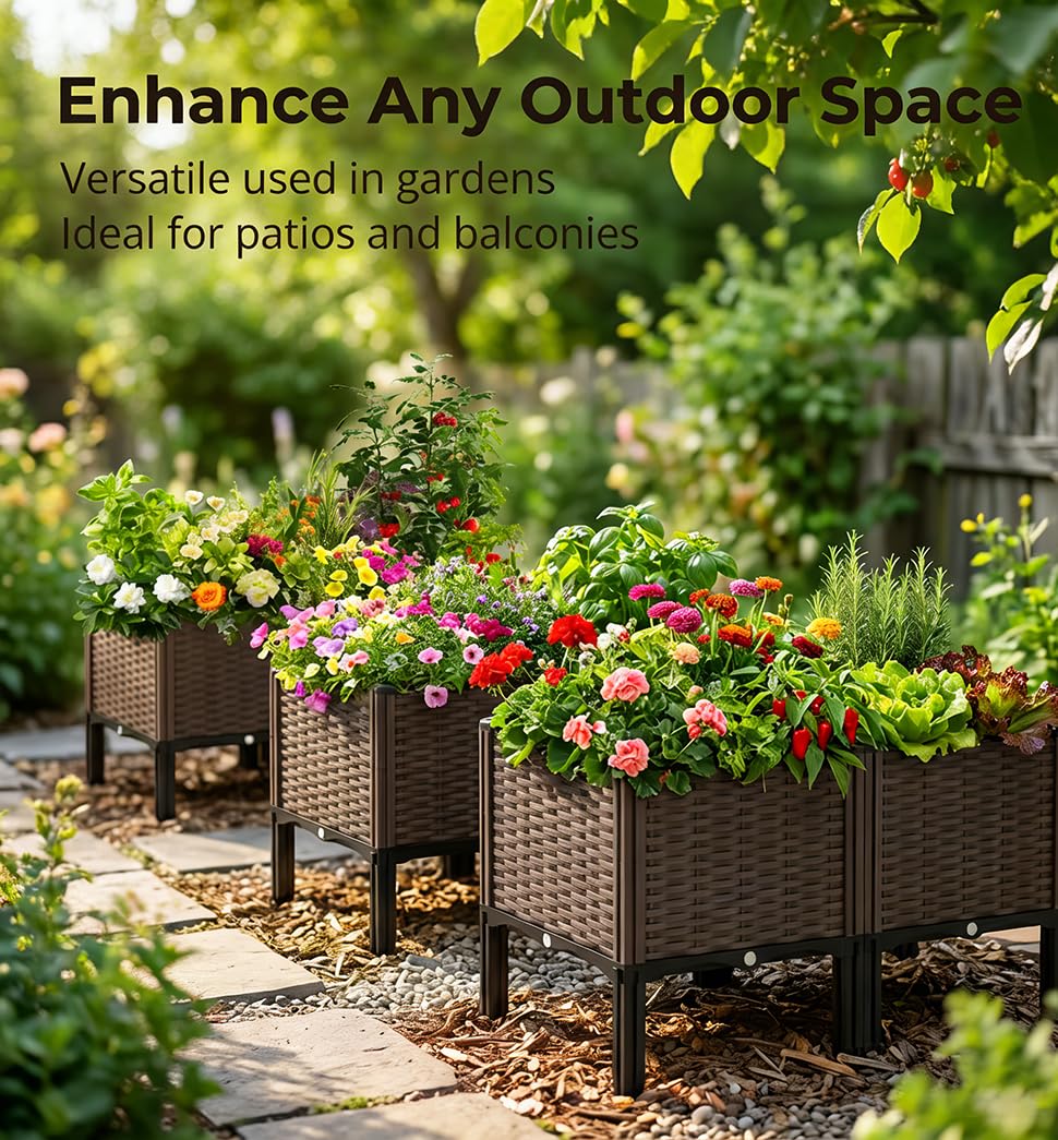 CloudDream 3Piece Brown Raised Garden Box Set, Ideal for Growing Vegetables, Herbs, Flowers & Succulents. with Built-in Drain outlets and,it Works Well Indoors and Outdoors, Suitable (Brown)
