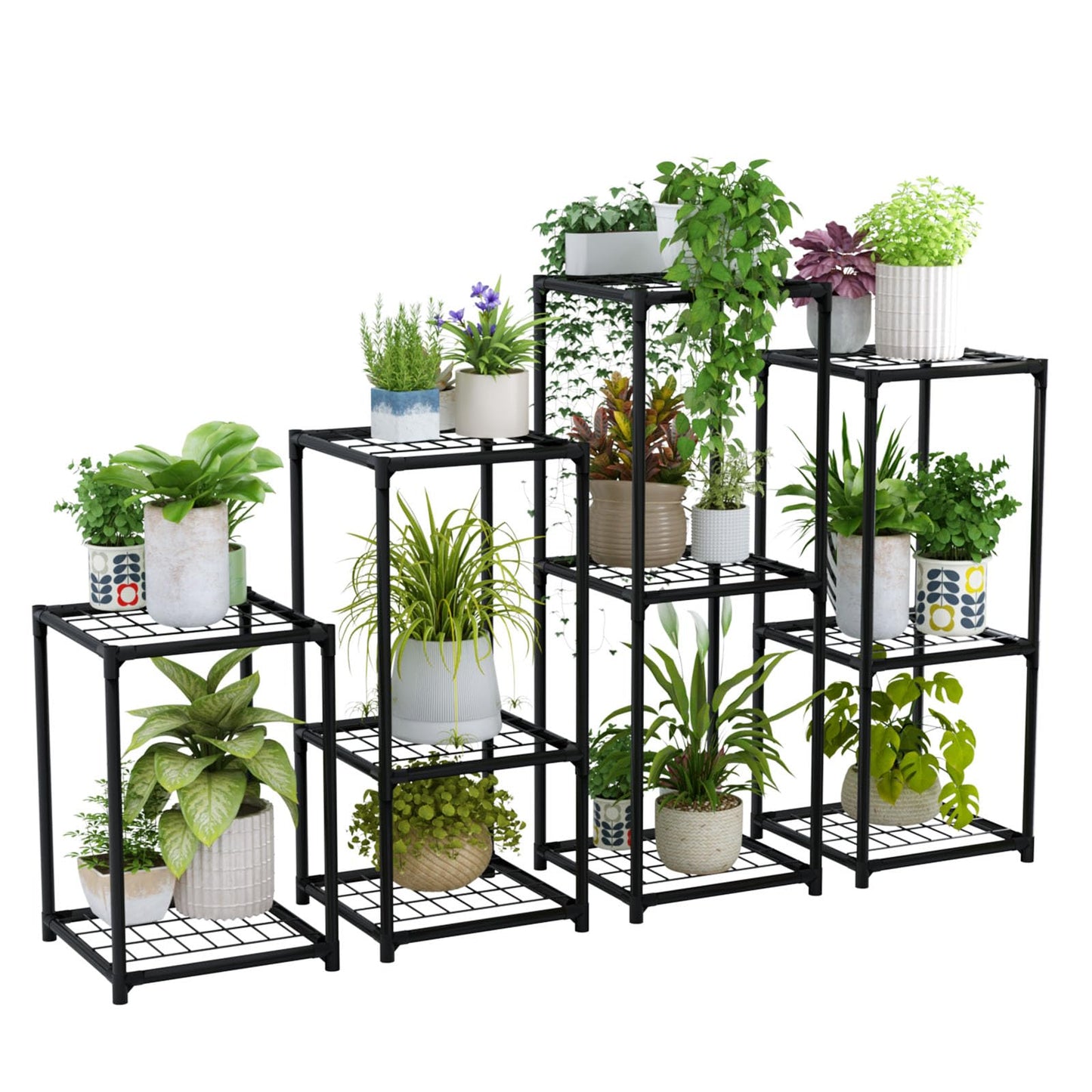 Bamworld Plant Stands Indoor 4 Sets Plant Shelves Outdoor Metal Plant Holder for Multiple Plants Flower Stands for Living Room Balcony Garden Patio Lawn Window Black