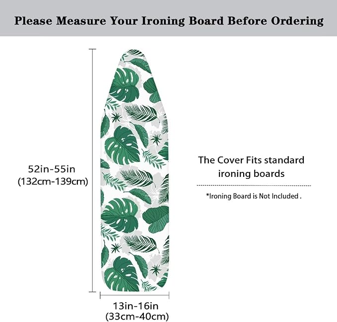 Green Leaves Ironing Board Covers Durable Stain Resistant Hook and Loop