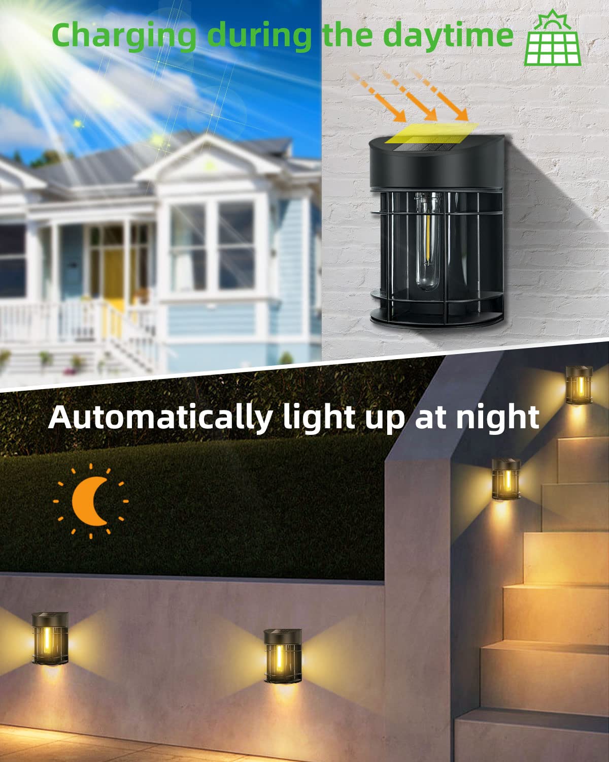 nipify Solar Fence Lights Outdoor Garden, 6 Packs LED Retro Solar Wall Lights Outdoor Waterproof, Auto On/Off Fence Lights Solar Powered for Patio Decking Gate Yard Stair Decoration(Warm White)