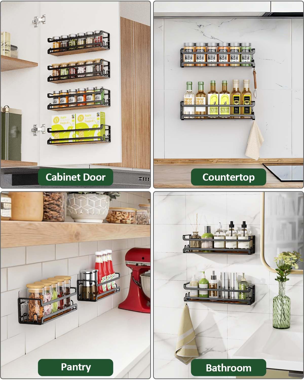 Doakhirmit Wall Mount Spice Rack, Black,4 Pack