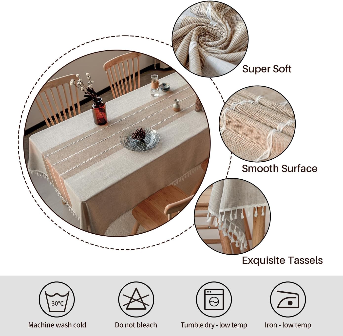 Deep Dream Tablecloths, 55 x 86 Inch Waterproof Table Cloth, Linens Wrinkle Free Anti-Fading, Rustic Table Cover Decoration for Kitchen Dinning Christmas (Rectangle/Oblong,6-8 Seats, Light Coffee)