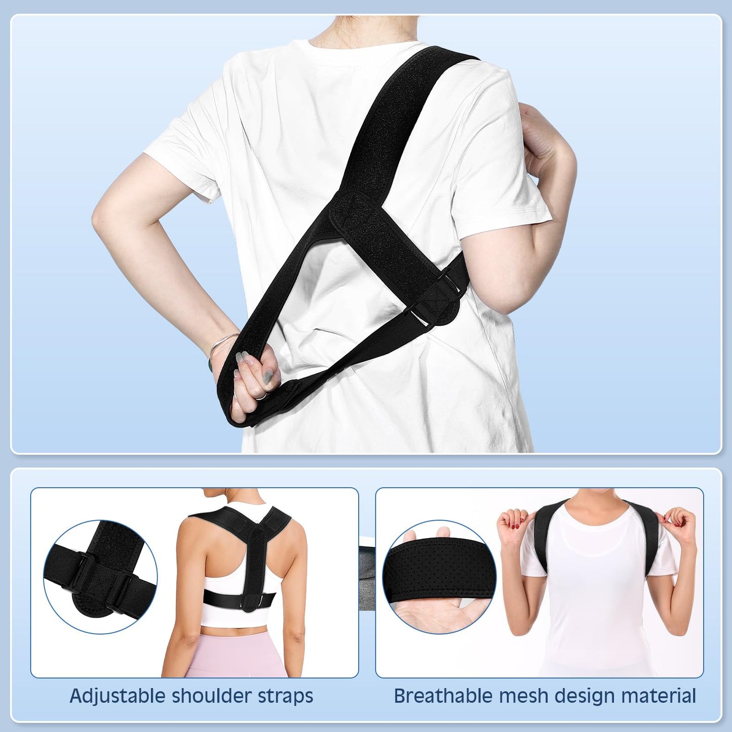 sundpik Posture Corrector for Women and Men, Adjustable Upper Back Brace, Spine Support Straightener, Neck, Shoulder, Back and Lumbar Pain Relief, Comfortable & Breathable