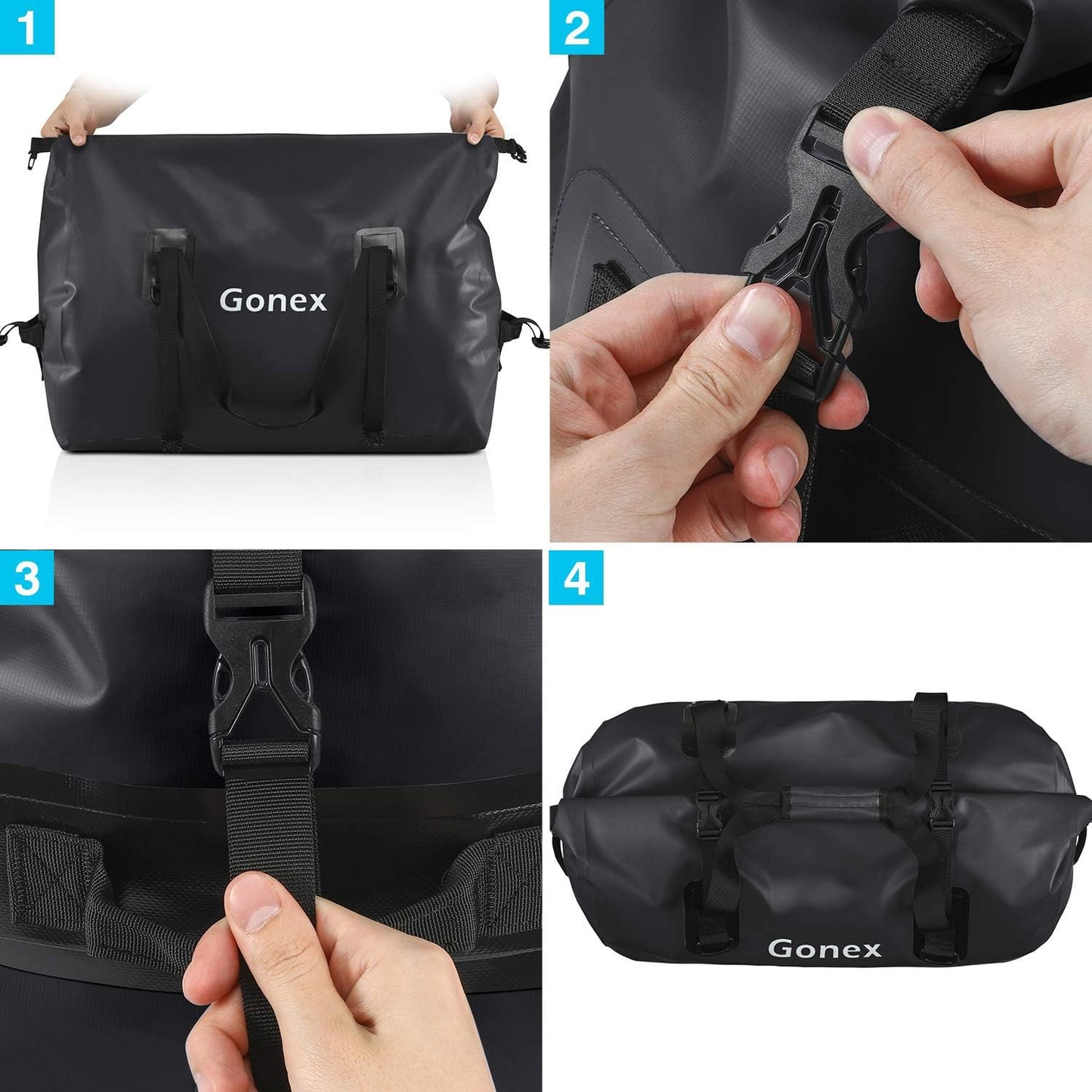 Gonex 80L Extra Large Waterproof Duffle Travel Dry Duffel Bag Heavy Duty Bag with Durable Straps & Handles for Kayaking Paddleboarding Boating Rafting Fishing Black