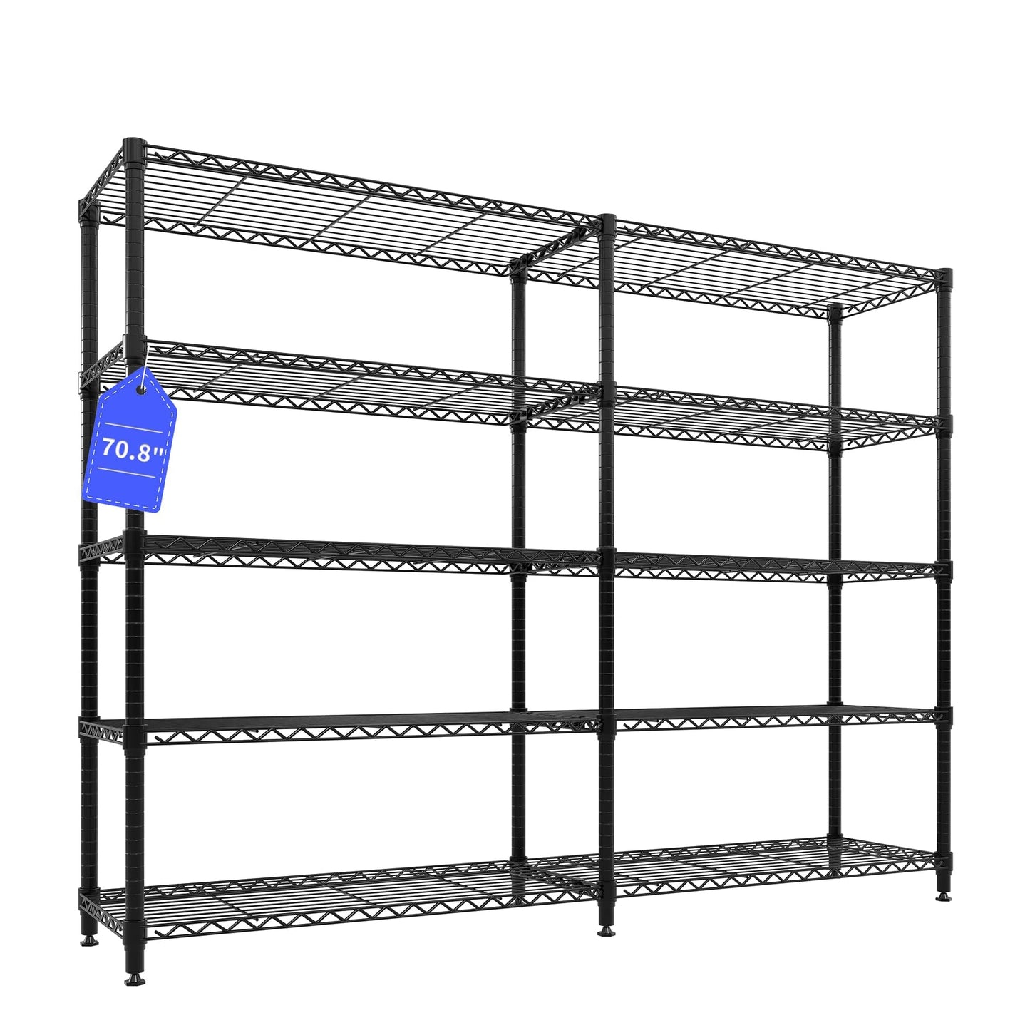 MilleLoom 5-Tier Metal Storage Shelves, Heavy Duty Wire Rack Shelving Unit for Garage Kitchen Storage, 15.7"D x 71"W x 70.5"H Adjustable Shelf for Basement & Pantry Room Organization, Easy Assembly