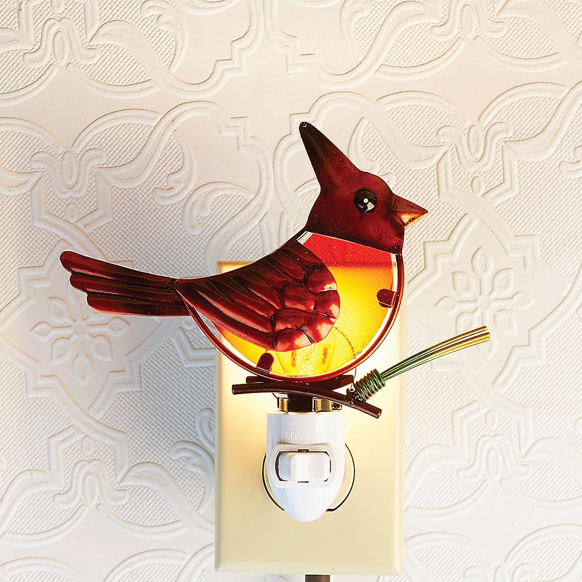 Current Cardinal Christmas Night Light - Holiday Plug Into Wall Nightlight, 5" Tall Stained Glass, Holiday Decorations, Christmas Home Décor