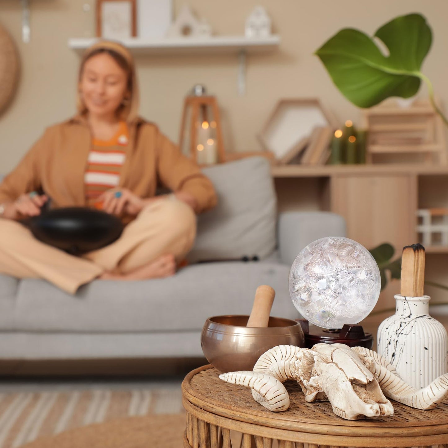 uxcell 80mm/3.1" Crystal Sphere Ball Ice Cracked Glass Solid Decorative Sphere Crystal Ball Prop Ornament for Feng Shui Divination Fortune Telling Tabletop Fountain Decoration, Clear