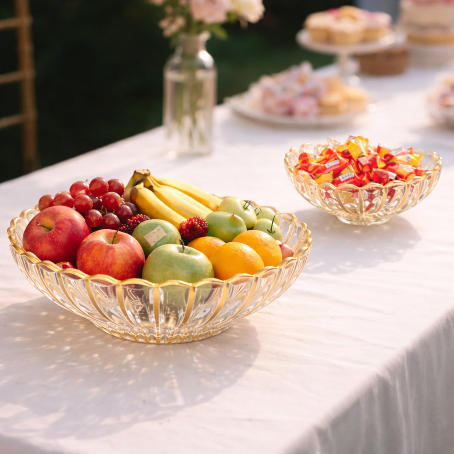 Yiyiring Gold Large Decorative Bowl 11'' Hand-painted Ruffle Decorative Bowl Glass Fruit Bowls Crystal Key Bowls Modern for Counter Home Decoration Table Centerpiece Kitchen Dining Room(Flat)
