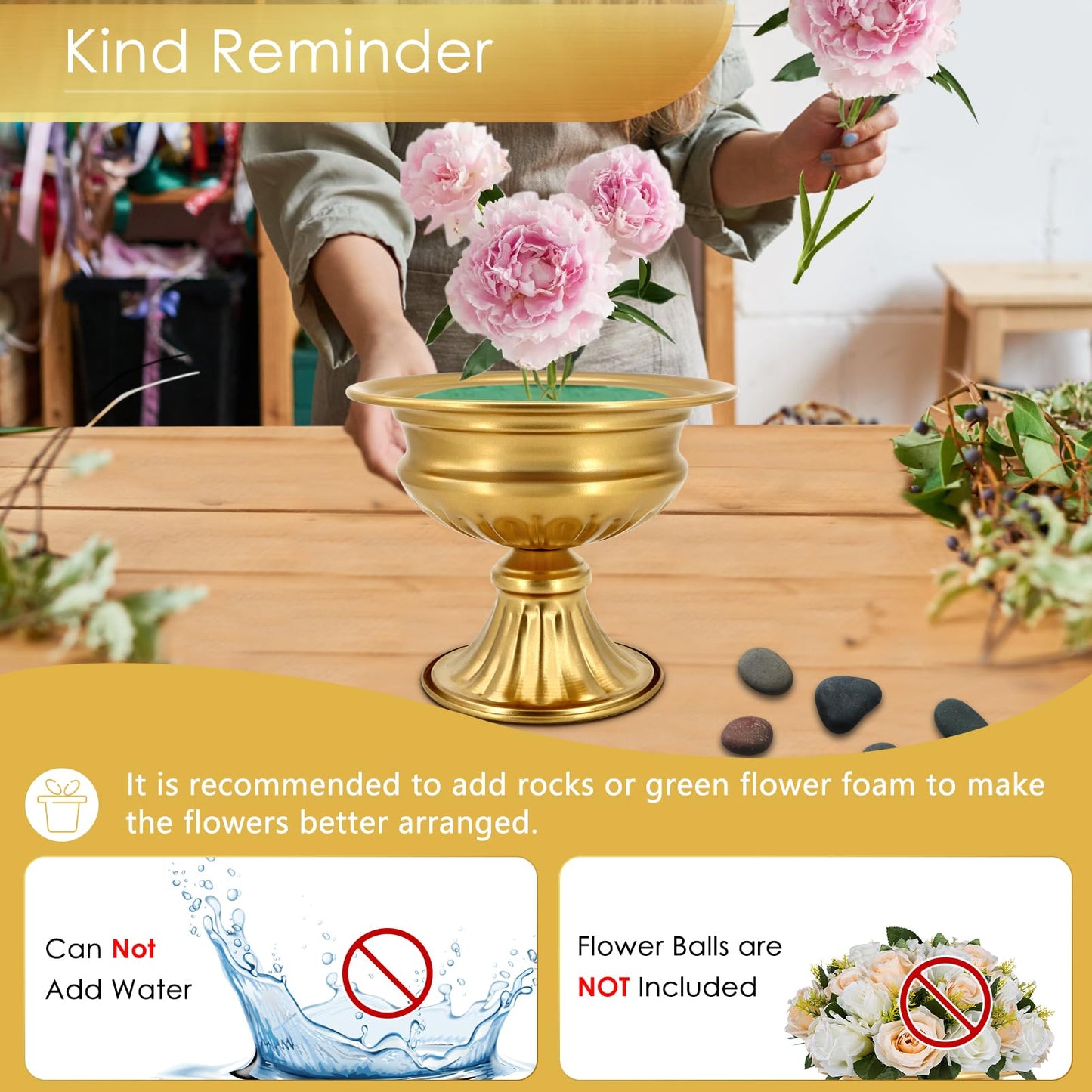 AZXTOPSEZ Gold Compote Vases for Centerpieces: Wedding Flower Vase for Tables 6.5 Inch Small Metal Urn Pedestal Bowl for Party Anniversary Event Home Decor Set of 2