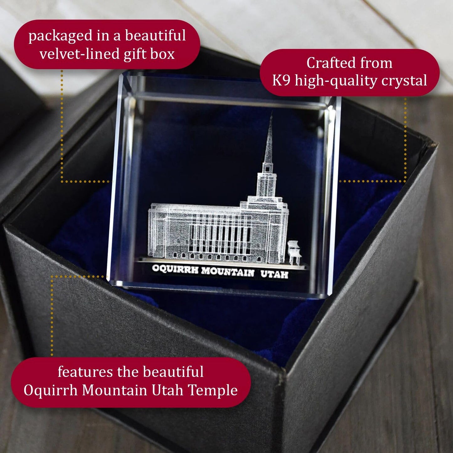 Ringmasters Crystal Cube Desk Decor LDS Temple Paper Weights for Office Desk | Christian Home Decor, (Oquirrh Mountain Utah)