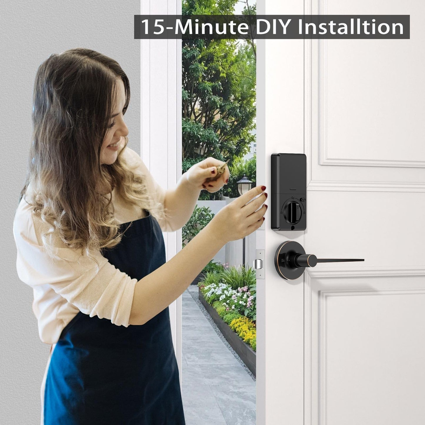 keyless Entry Door Lock deadbolt with Handle Set- Front Door Fingerprint Smart Locks with 2 Lever Handles-Keypad Code Deadbolt -App Control,Auto Lock,Easy to Install