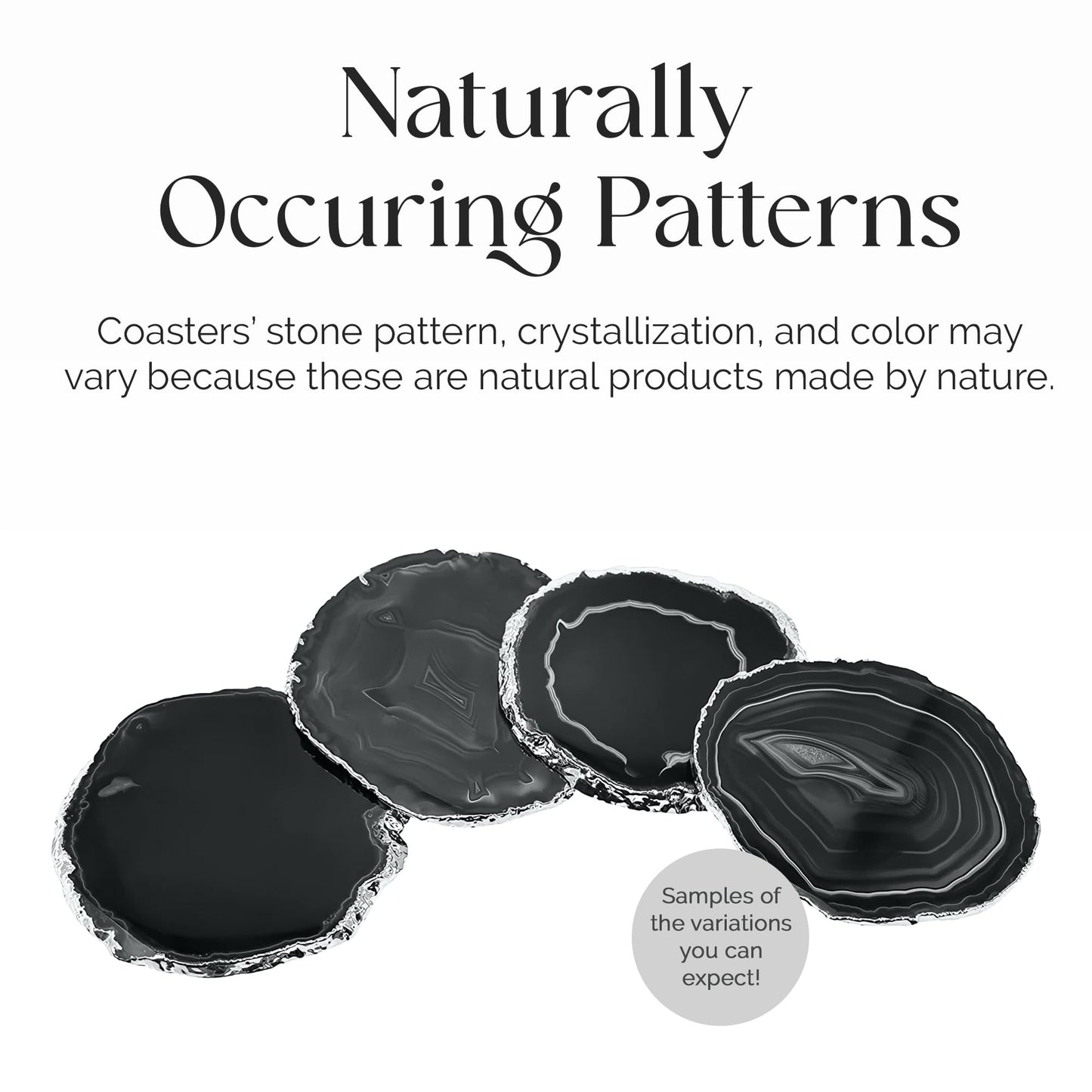 Nature's Decorations Natural Agate Stone Coasters with Real Silver Edge - Set of 4 Polished Geode Drink Mats for Dining & Coffee Table & Kitchen Decor No Dye 3.5-4" Diameter