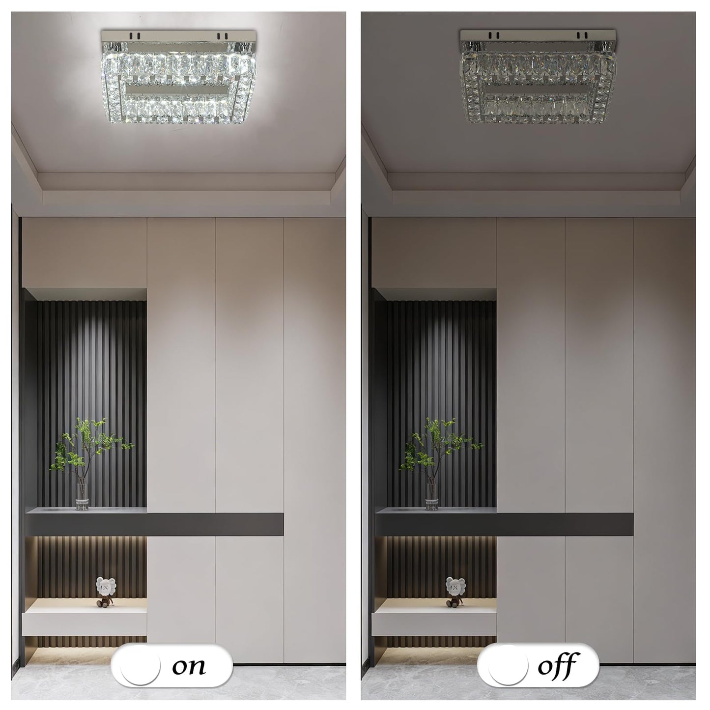 Finktonglan Modern Crystal Flush Mount Ceiling Light, 11.8" Rectangular LED Ceiling Fixture with Multi-Faceted Crystal Prisms, Cool White, 18W Low Profile for Bedroom Hallway Entryway