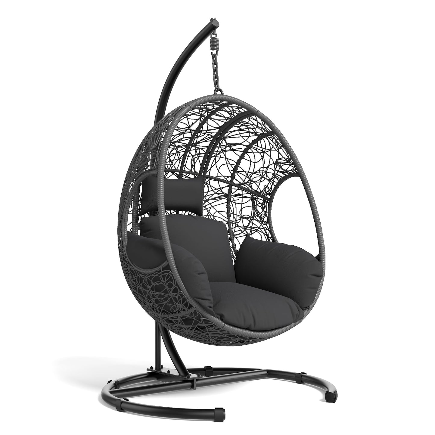KEIKI Hanging Egg Chair with Stand Outdoor, 400LBS Capacity Patio Swing Chair with Cushion, Weatherproof PE Rattan Hammock Chair for Bedroom Balcony Garden, Waterproof Cover Included, Grey