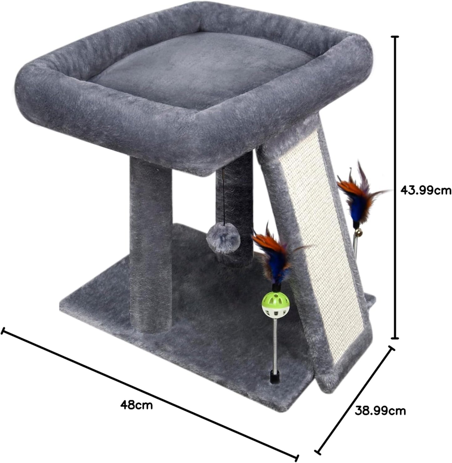 TWDEPART Small Cat Tree for Indoor Cats, Activity Centre Climbing Tree with Scratching Board and Playful Toy Balls, Grey