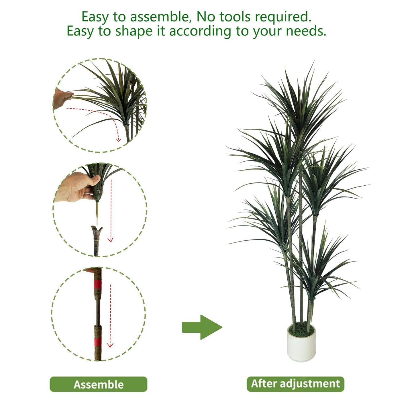 5FT Artificial Dracaena Tree: Realistic Fake Plant with White Planter - Lifelike Silk Floor Plant for Living Room Home Office Decor - Low Maintenance Indoor Tree