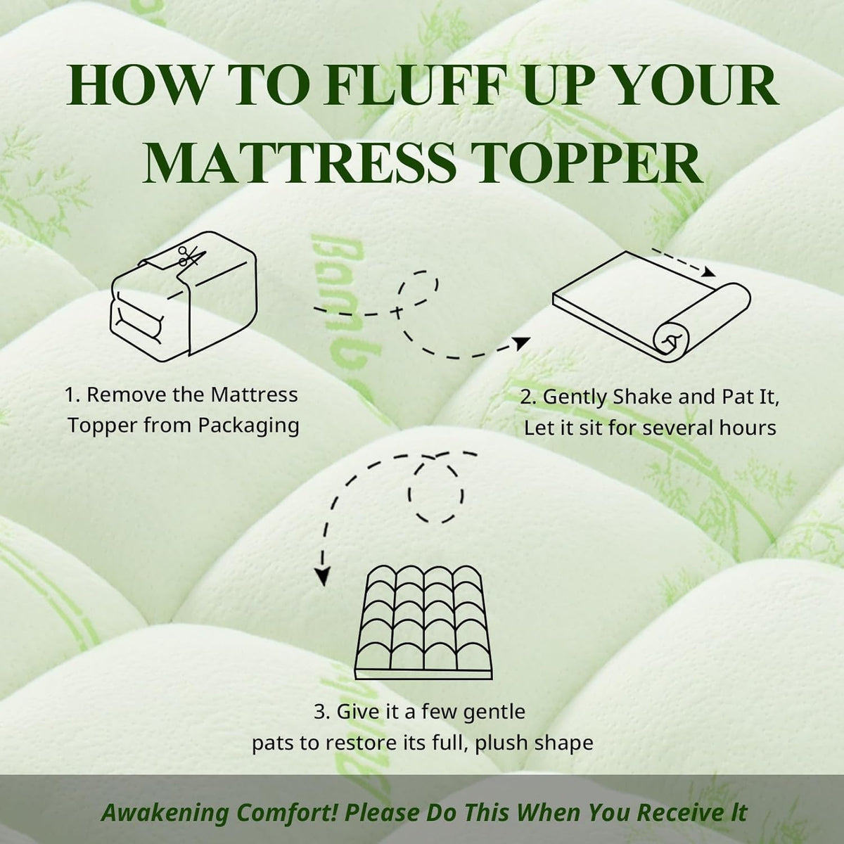 KRIMANO Memory Foam Mattress Topper - Viscose Made from Bamboo Pillow Top Thick Queen Size Mattress Pad for Back Pain, Ultra Soft & Cooling for Hot Sleepers, 6-18'' Deep Pocket, Green