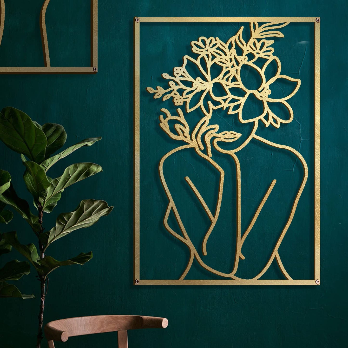 Glamativity 4 Pack Gold Wall Art Décor, Minimalist Single Line Real Metal Wall Art, Woman's Body Shape Abstract Wall Art (Gold Classic Style, 17 x 11.8'')