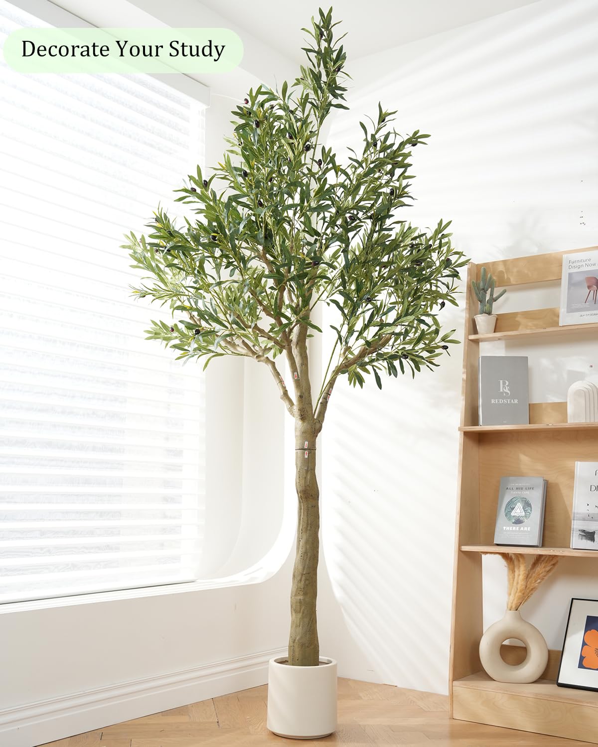 Sillaff Olive Tree 8FT Fake Tree Large Artificial Tree Indoor Faux Plants with Pot, Nearly Natural Olive Branches and Fruits for Living Room Home Office Decorations