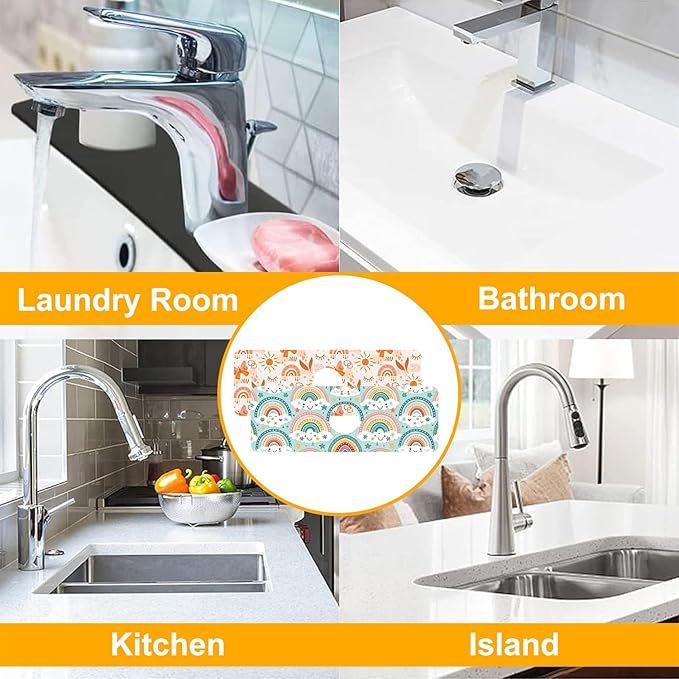 2 Pack Cute Rainbow Sink Splash Guard Faucet Mat Boho Rainbow Butterfly Super