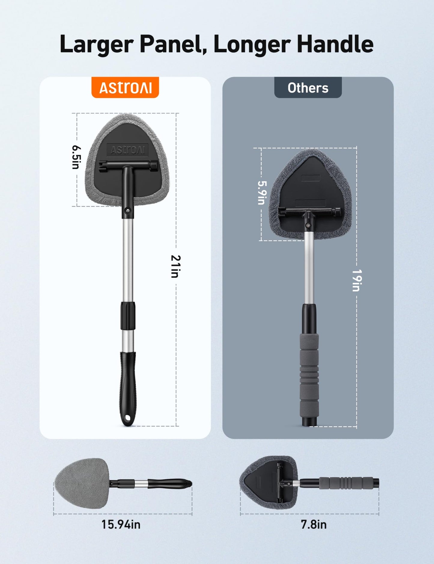 AstroAI Car Windscreen Cleaner, 4 Reusable and Washable Microfiber Pads, Windshield Cleaning Wand Tool with Telescopic and Extendable Handle Auto Inside Glass Wiper Kit, Grey
