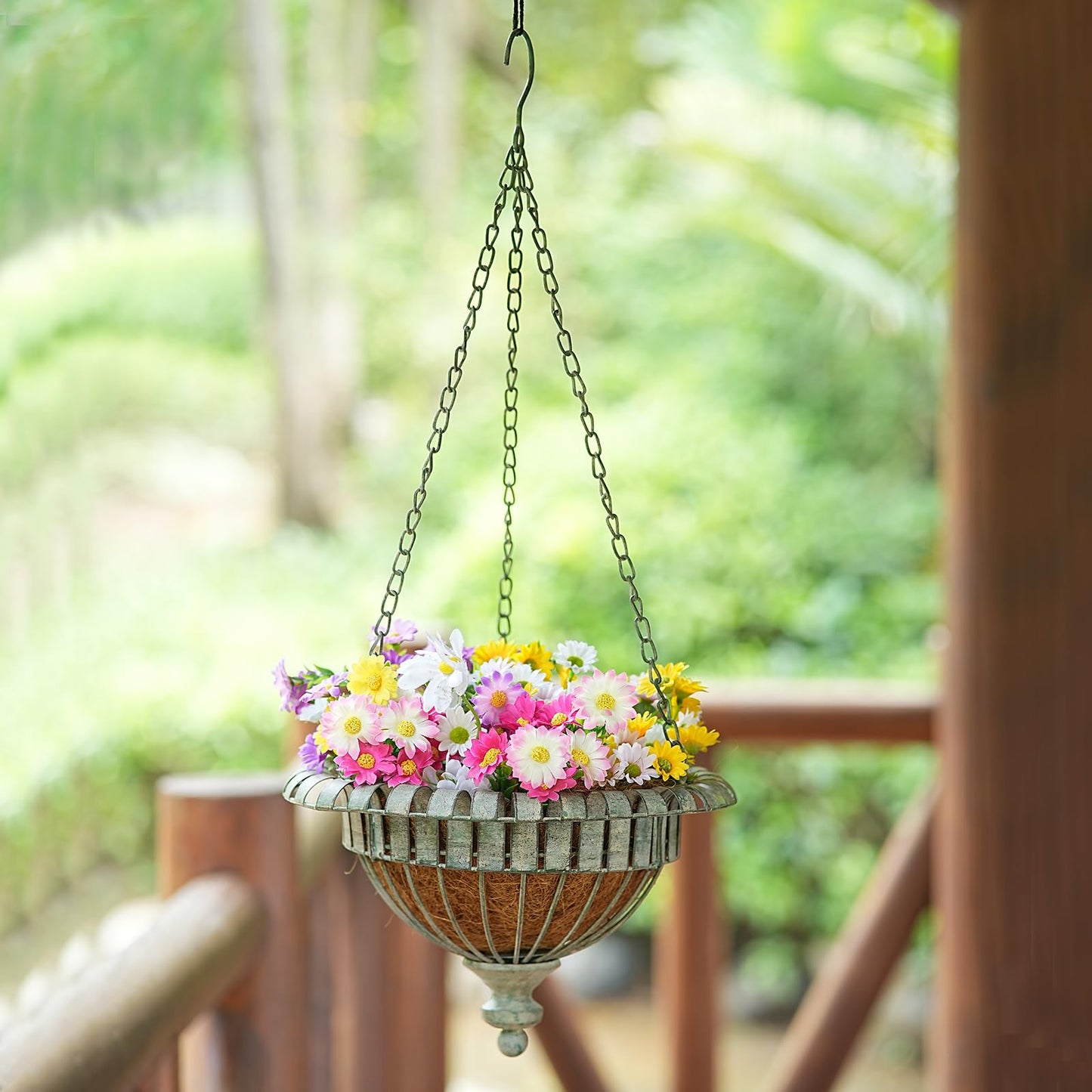 HUWAIPL Set of 2 Metal Hanging Planters,Hand-Crafted Rusty Hanging Basket Plant Holder for Outdoor Indoor Garden, Patio, Deck, Porch, Flower Pots
