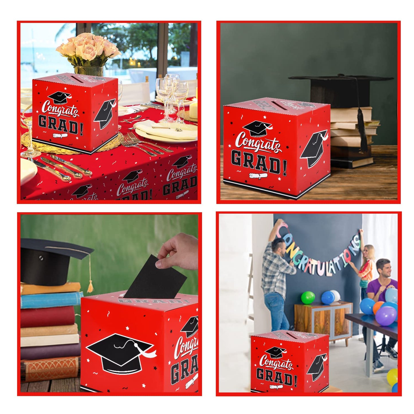 Gatherfun Graduation Decorations 2025 Grad Card Box for Gift Graduation Party Favors Decor Party Supplies Red