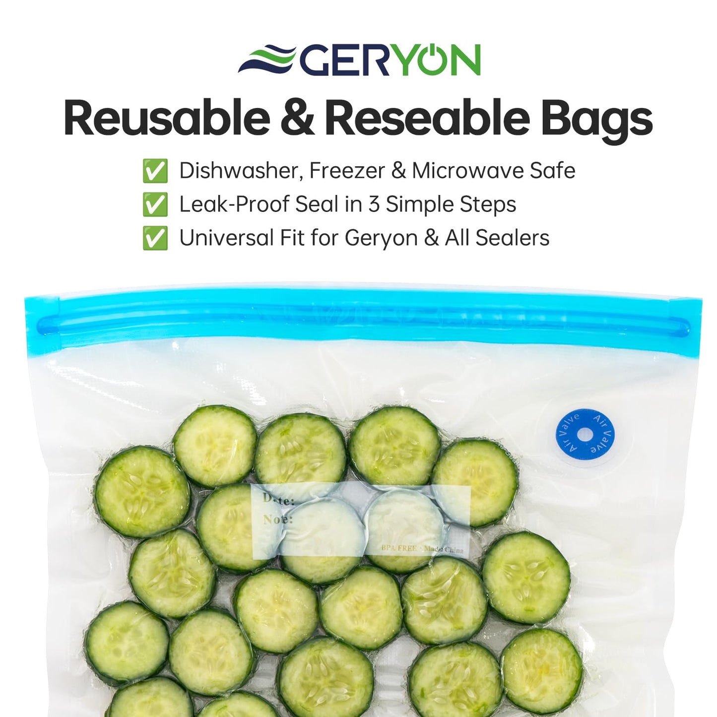 GERYON Vacuum Sealer Machine – Automatic Food Vacuum Sealer for Dry & Moist Food, Compact with LED Touch Panel, Includes Zipper Bags & Roll, Perfect for Sous Vide & Freezer Storage (Silver)