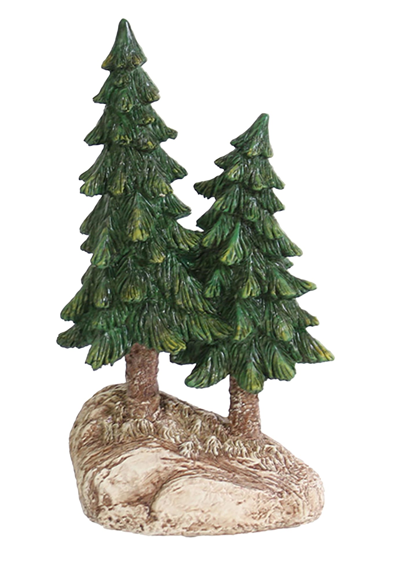 Slifka X4935 Double Pine Trees Woodland 8 x 4.25 inch Green and Brown Resin Stone Collectible Tabletop Figurine Sculpture, Everyday Décor