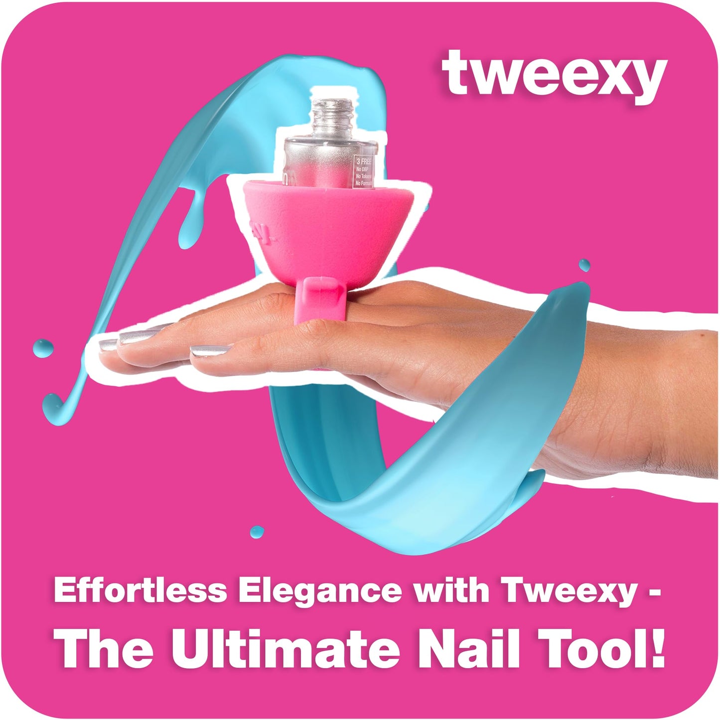 Tweexy Wearable Nail Polish Holder Ring - Hands-Free, Portable Manicure Accessory, Secure Grip for All Bottle Sizes, Convenient Nail Polish Organizer Stand (Bonbon pink)