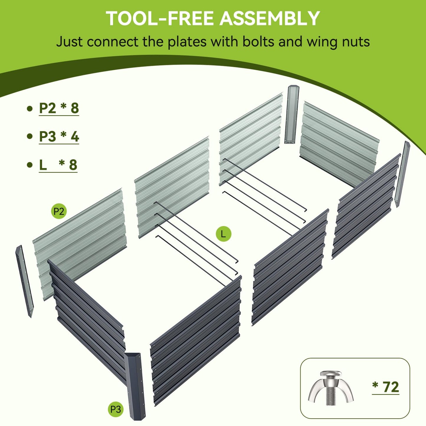 Ohuhu 8x3x1.9 FT Metal Raised Garden Bed Outdoor, Reinforced Deep Root Galvanized Steel Rustproof Planter Box, 100% Non-Toxic, 341 Gal Heavy Duty Tall Raised Beds for Growing Vegetables Flowers Herbs