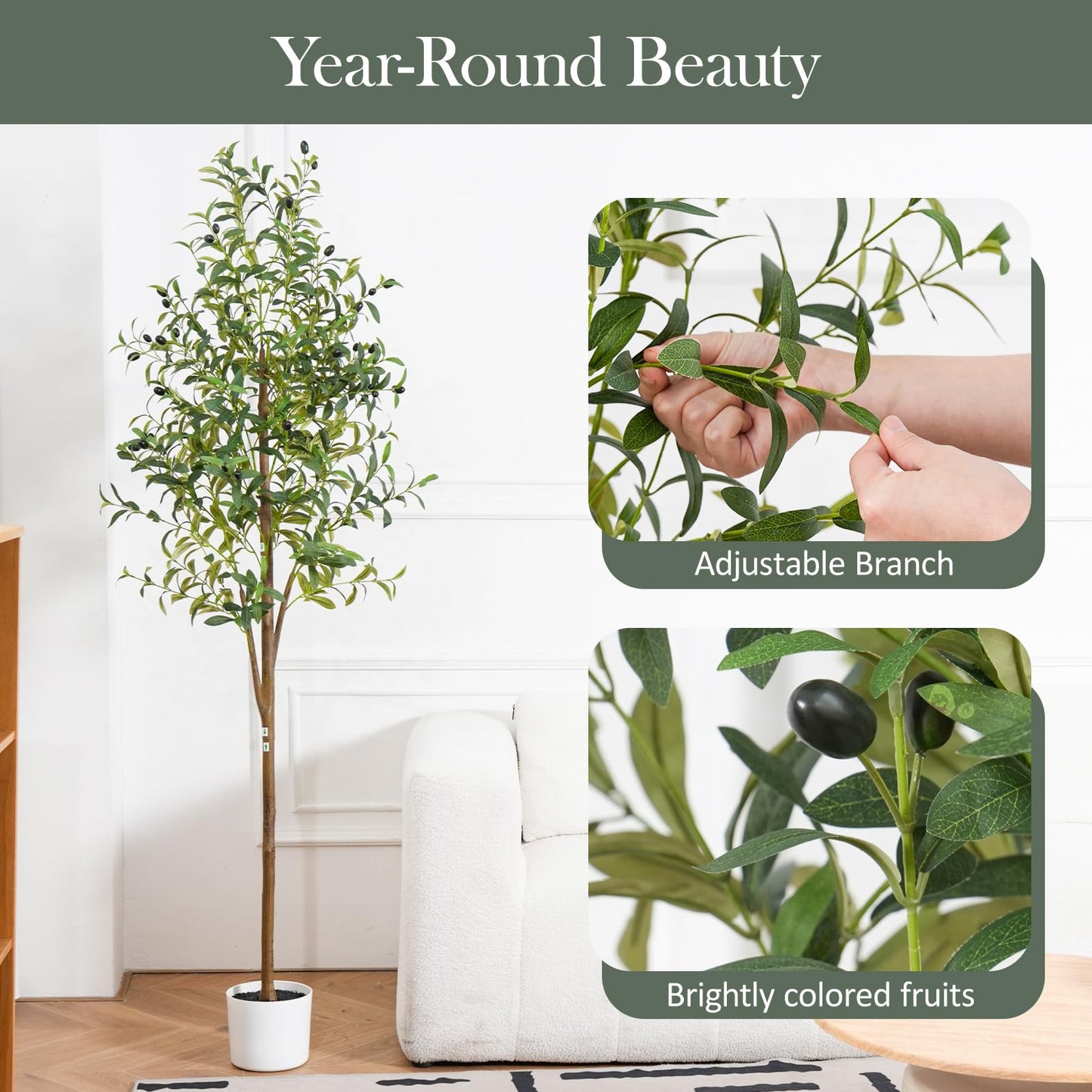 Sillaff Olive Tree 6FT Fake Tree Faux Plants Indoor with Pot Artificial Tree Nearly Natural Olive Branches and Fruits for Living Room Home Office Decorations