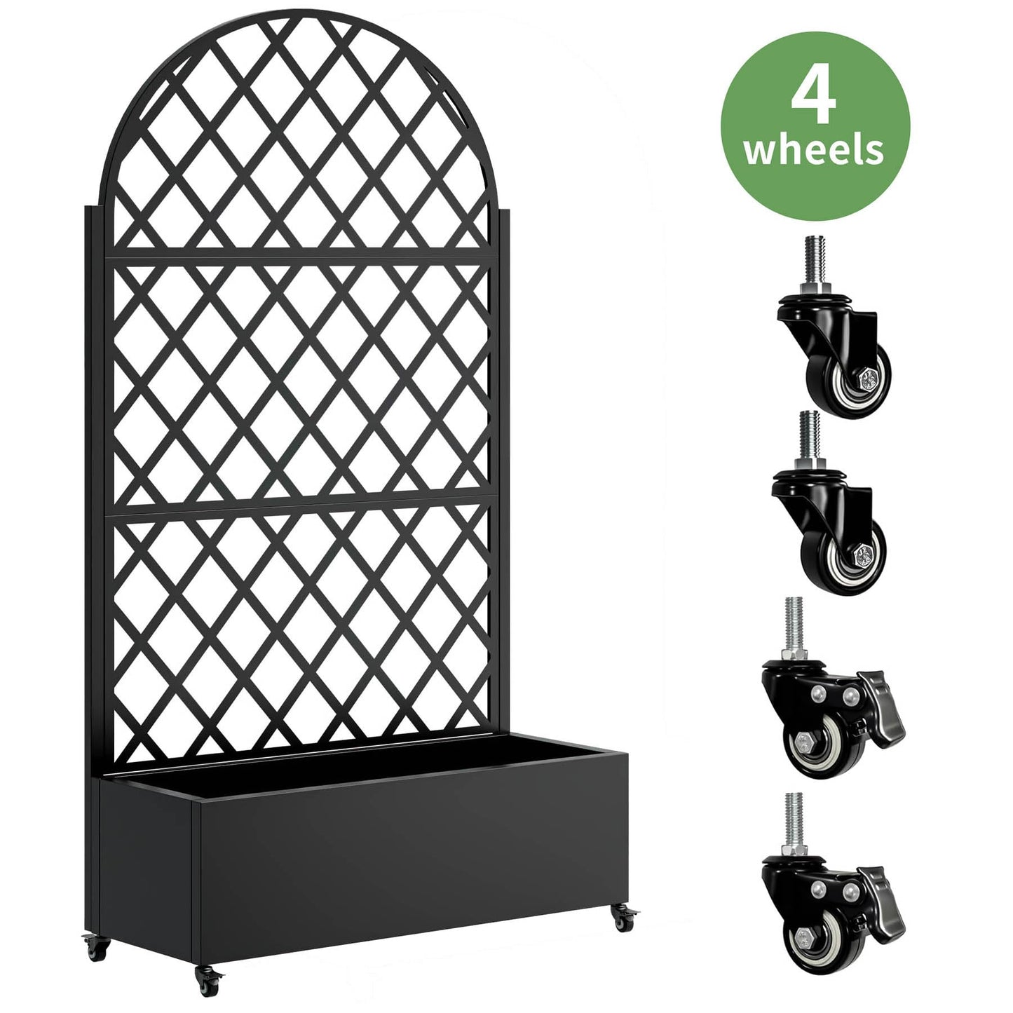 Metal Planter Box with Trellis, 73-Inch Tall Raised Garden Bed with Wheels, Privacy Screen Planter for Climbing Plants, Vegetables & Vines, Galvanized Steel Outdoor Privacy Shield, Black (Round)
