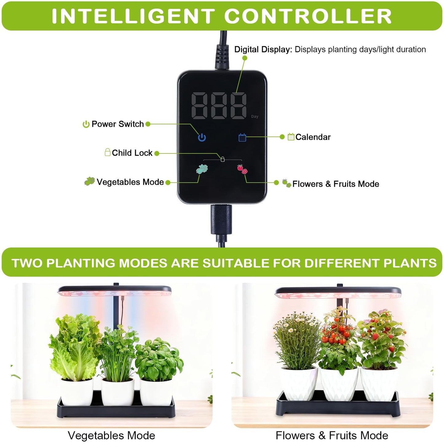 Indoor Garden Led Grow Light, Herb Kitchen Garden Grow Kit, Full Spectrum LED Plant Light for Plants, Height Adjustable Growing Lamp with Intelligent Controller (Not Pots) (Black, 16.5*6.5*4 inch)