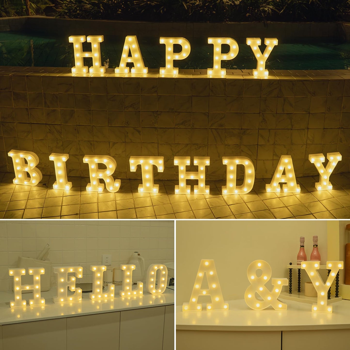 Foaky Rechargeable LED Letter Lights Sign Marquee Light Up Letters Sign for Night Light Wedding/Birthday Party Christmas Lamp Home Bar Decoration (O)