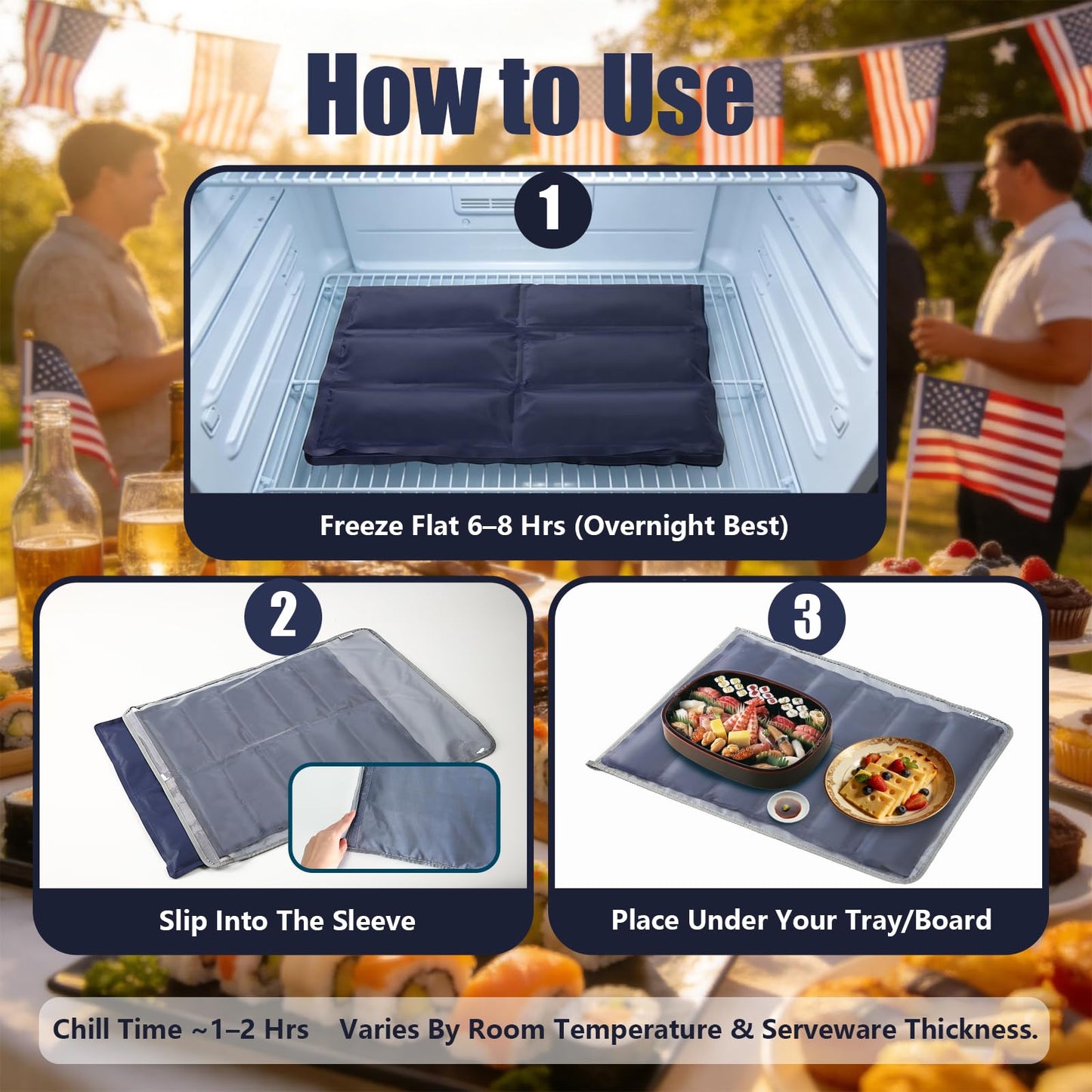 Babeezy 2-Pack Party Mat Chiller Extra-Large Foldable Reusable Cooling Mats with Sleeve 12 Large Cells Buffet Tray Chillers for Charcuterie Tables, Cheese & Deli Meats, Veggie/Fruit Trays, Sushi